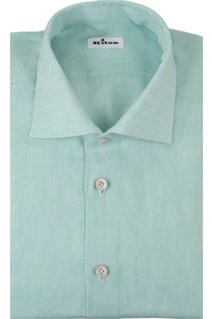 Kiton Camicia Classica In Lino Verde Acqua
