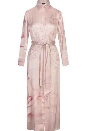 Kiton Abito Chemisier In Seta Rosa Stampata