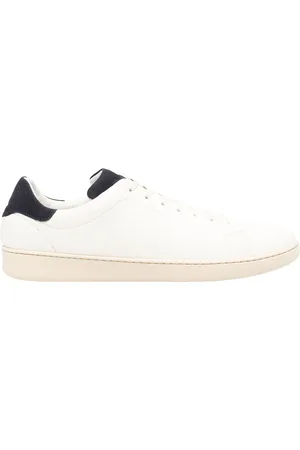 Kiton Sneakers In Pelle Bianca Con Dettagli Blu