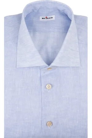 Kiton Camicia Classica In Lino Azzurro