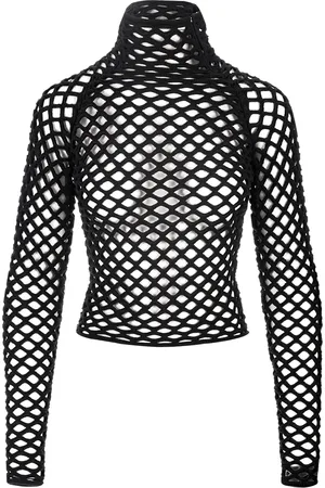 Alaïa Pullover Cage a Collo Alto In Maglia Nera