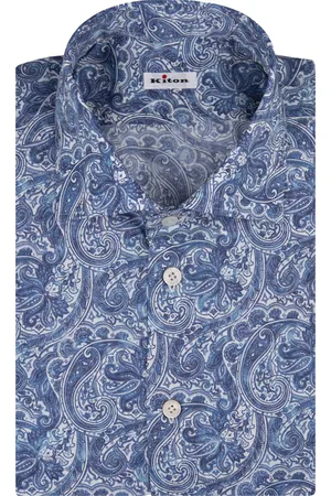 Kiton Camicia Blu Con Motivo Cashmere