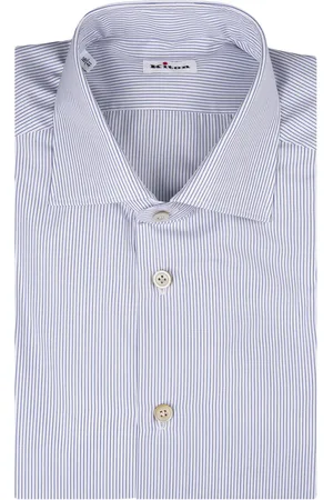 Kiton Camicia Bianca a Righe Sottili Blu