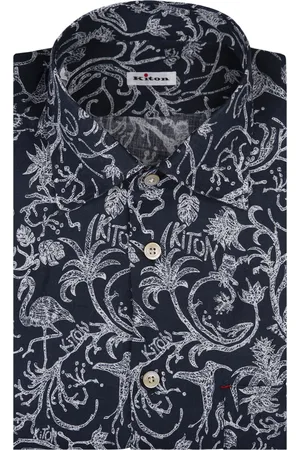 Kiton Camicia Nerano Blu Navy Con Stampa All-Over