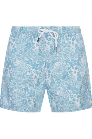 FEDELI Swim Shorts Azzurro Cielo Con Pattern Tropicale