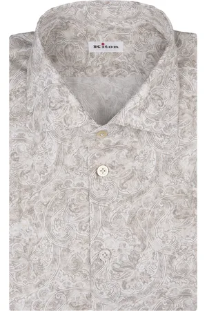 Kiton Camicia Bianca Con Motivo Cashmere Beige