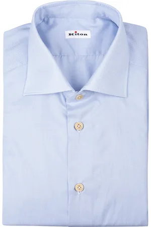 Kiton Camicia In Cotone Micro-Check Celeste