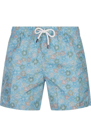 FEDELI Swim Shorts Azzurri Con Pattern Di Fiori Multicolor