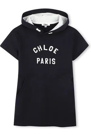 Chloé Abito Blu Navy Con Logo e Cappuccio