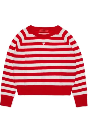 MAX&Co. Kids Pullover In Lana A Righe Bianco e Rosso Con Cuore