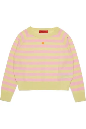 MAX&Co. Kids Pullover In Lana A Righe Giallo e Rosa Con Cuore