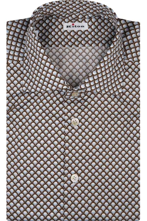 Kiton Camicia In Cotone marrone Con Pattern bicolore blu
