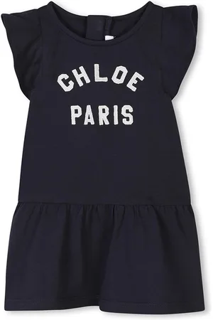 Chloé Abito Blu Navy a Maniche Corte Con Stampa
