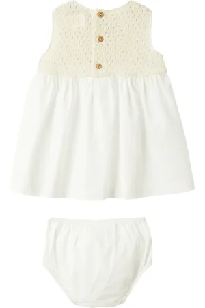 TEDDY & MINOU Vestito Smanicato Bianco In Maglia Traforata e Voile