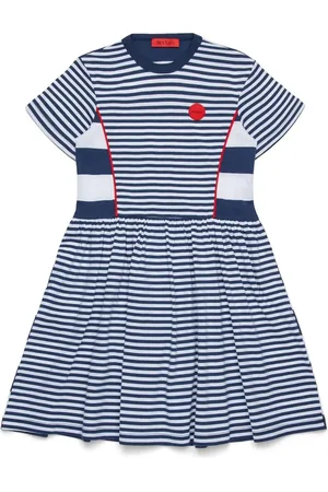 MAX&Co. Kids Vestitino a Righe Bianco e Blu Con Patch Logo