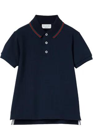 Gucci Polo In Cotone Blu Scuro Con Dettaglio Web