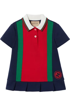 Gucci Abito In Jersey Di Cotone Blu Scuro Con Nastro Web