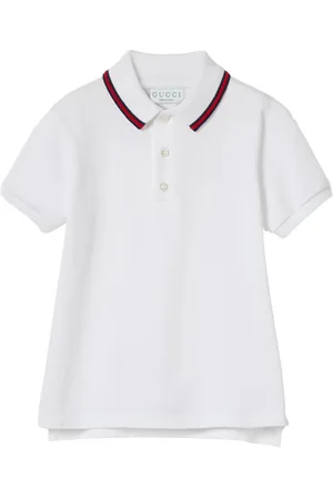 Gucci Polo In Cotone Bianco Con Dettaglio Web