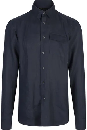 Kiton Camicia Buba In Lino Blu