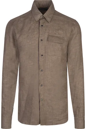 Kiton Camicia Buba In Lino Marrone
