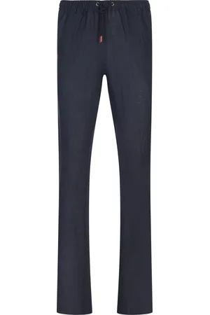 Kiton Pantaloni Pull-On Comfort In Lino Blu Navy