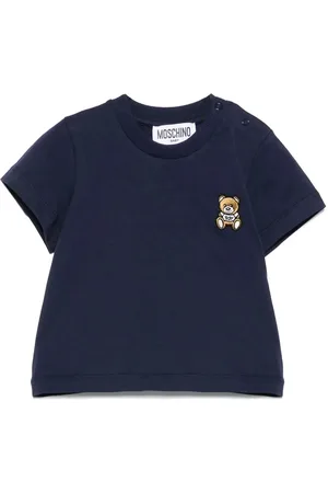 Moschino T-Shirt Blu Con Patch Teddy Ricamato