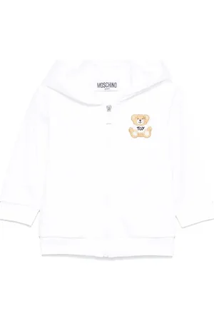 Moschino Felpa Zip-Up Bianca Con Ricamo Teddy