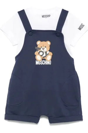 Moschino Set Body Bianco e Salopette Teddy Bear Blu