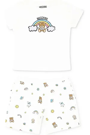 Moschino Set Bianco Con Stampa Teddy Bear Nella Natura