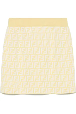 Fendi Gonna In Maglia Gialla Con Motivo FF All-Over