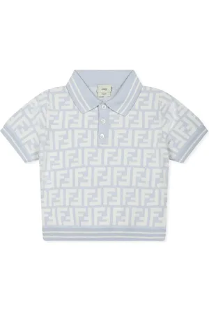 Fendi Polo In Maglia Celeste Con Motivo FF All-Over
