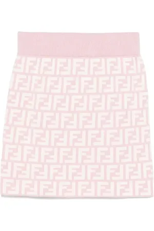 Fendi Gonna In Maglia Rosa Con Motivo FF All-Over