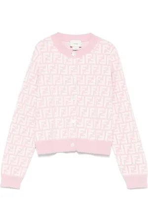 Fendi Cardigan In Maglia Rosa Con Motivo FF All-Over