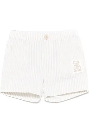 Moschino Shorts a Righe Beige e Bianche Con Patch Teddy Bear