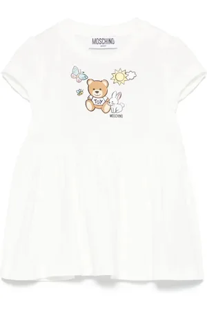 Moschino Vestitino Bianco Con Stampa Teddy Bear Nella Natura