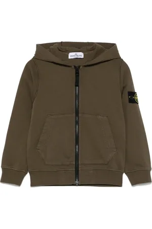 Stone Island Felpa Zip-Up In Pile Di Cotone Biologico Verde Militare