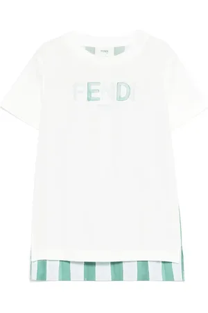 Fendi T-Shirt Bianca Con Logo e Motivo Pequin