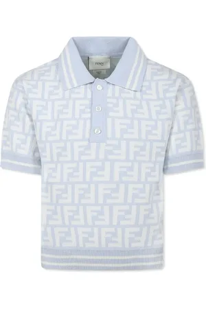 Fendi Polo In Maglia Celeste Con Motivo FF All-Over