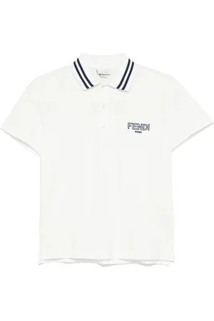 Fendi Polo In Piquet Bianca Con Logo Blu