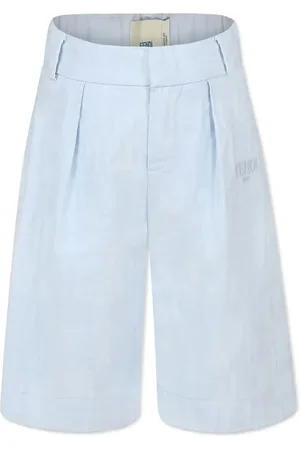 Fendi Bermuda In Cotone Jacquard Celeste Con Logo FF All-Over