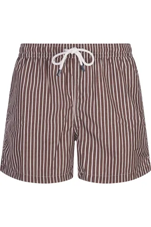 FEDELI Swim Shorts A Righe Bianco e Marrone