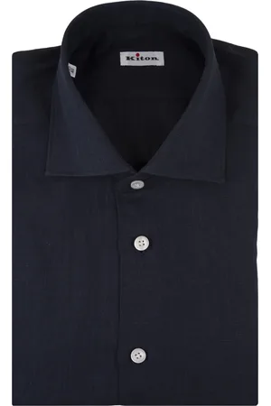 Kiton Camicia Classica In Lino Blu Scuro
