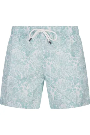 FEDELI Swim Shorts Verde Acqua Con Pattern Tropicale