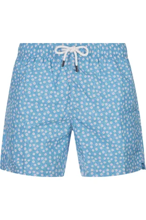 FEDELI Swim Shorts Azzurri Con Micro Pattern Margherite