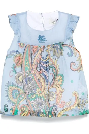 Etro Top Smanicato Azzurro Con Stampa Paisley Piazzata