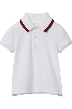 Gucci Polo In Cotone Bianco Con Dettaglio Web
