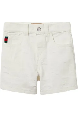 Gucci Bermuda In Denim GG Jacquard Bianco Con Dettaglio Web