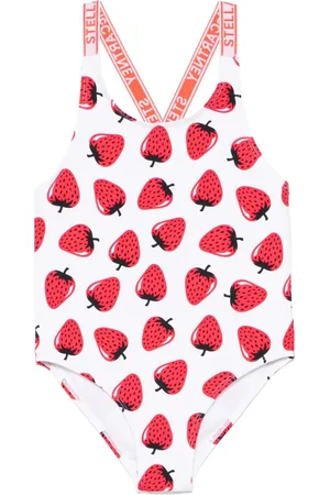 Stella McCartney Costume da Bagno Bianco con Stampa Fragole