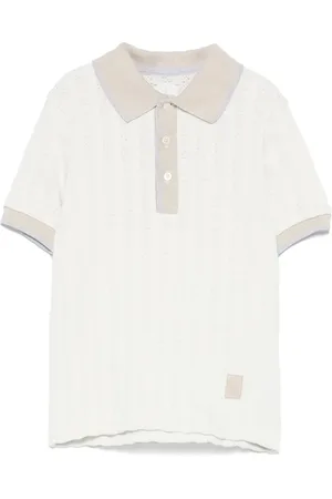 ELEVENTY Polo In Maglia Di Cotone Avorio con Profili Bicolor
