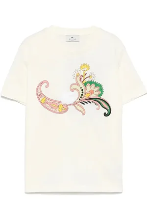 Etro T-Shirt Bianca Con Ricamo e Stampa